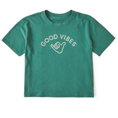 Women's Good Vibes Shaka Short Sleeve Crusher Boxy Tee