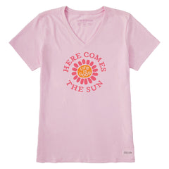 Women's Here Comes the Sun Flower Short Sleeve Crusher Vee