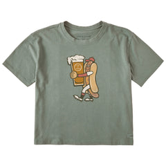 Women's Hotdog Mascot Short Sleeve Crusher Boxy Tee