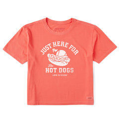 Women's Here for the Hot Dogs Baseball Short Sleeve Crusher Boxy Tee
