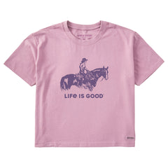 Women's Female Western Rider Silhouette Short Sleeve Crusher Boxy Tee