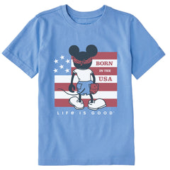 Kids Steamboat Willie Born in the USA Short Sleeve Crusher Tee
