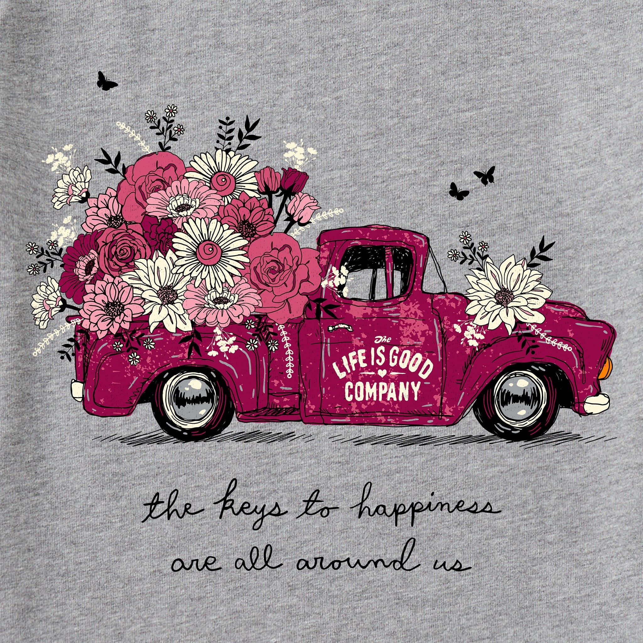 Women's Keys to Happiness Floral Pickup Short Sleeve Tee