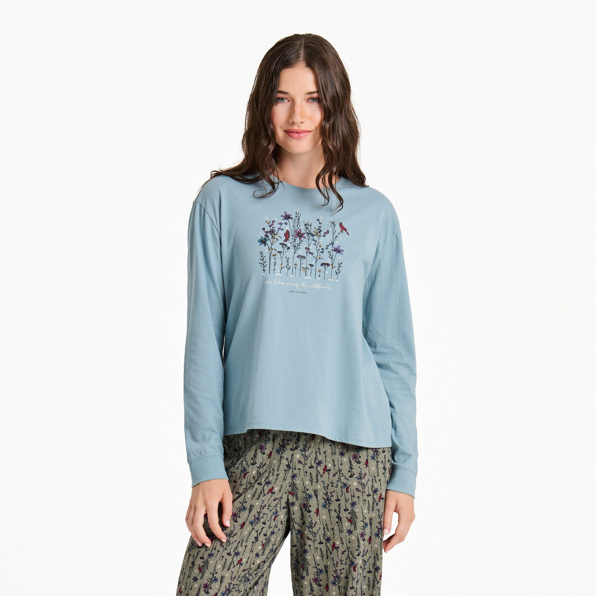 Women's Cardinal Wildflowers Long Sleeve Snuggle Up Sleep Tee