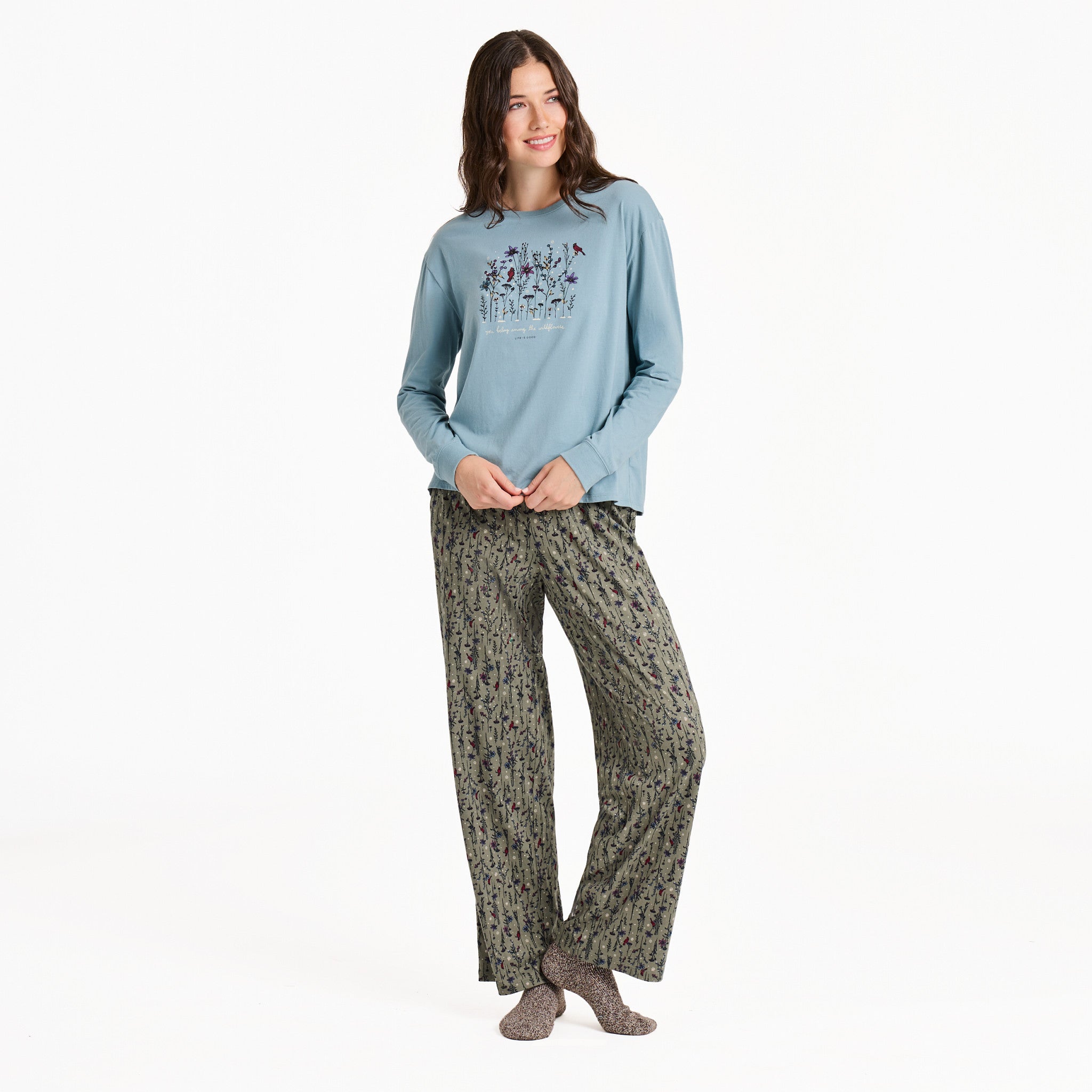 Women's Cardinal Wildflowers Long Sleeve Snuggle Up Sleep Tee