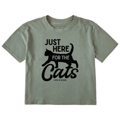 Women's Here for the Cats Short Sleeve Crusher Boxy Tee