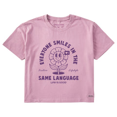 Women's Everyone Smiles Flower Short Sleeve Crusher Boxy Tee