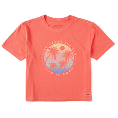 Women's Here Comes the Sun Palm Trees Short Sleeve Crusher Boxy Tee