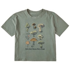 Women's Girls Just Wanna Have Fungi Short Sleeve Crusher Boxy Tee