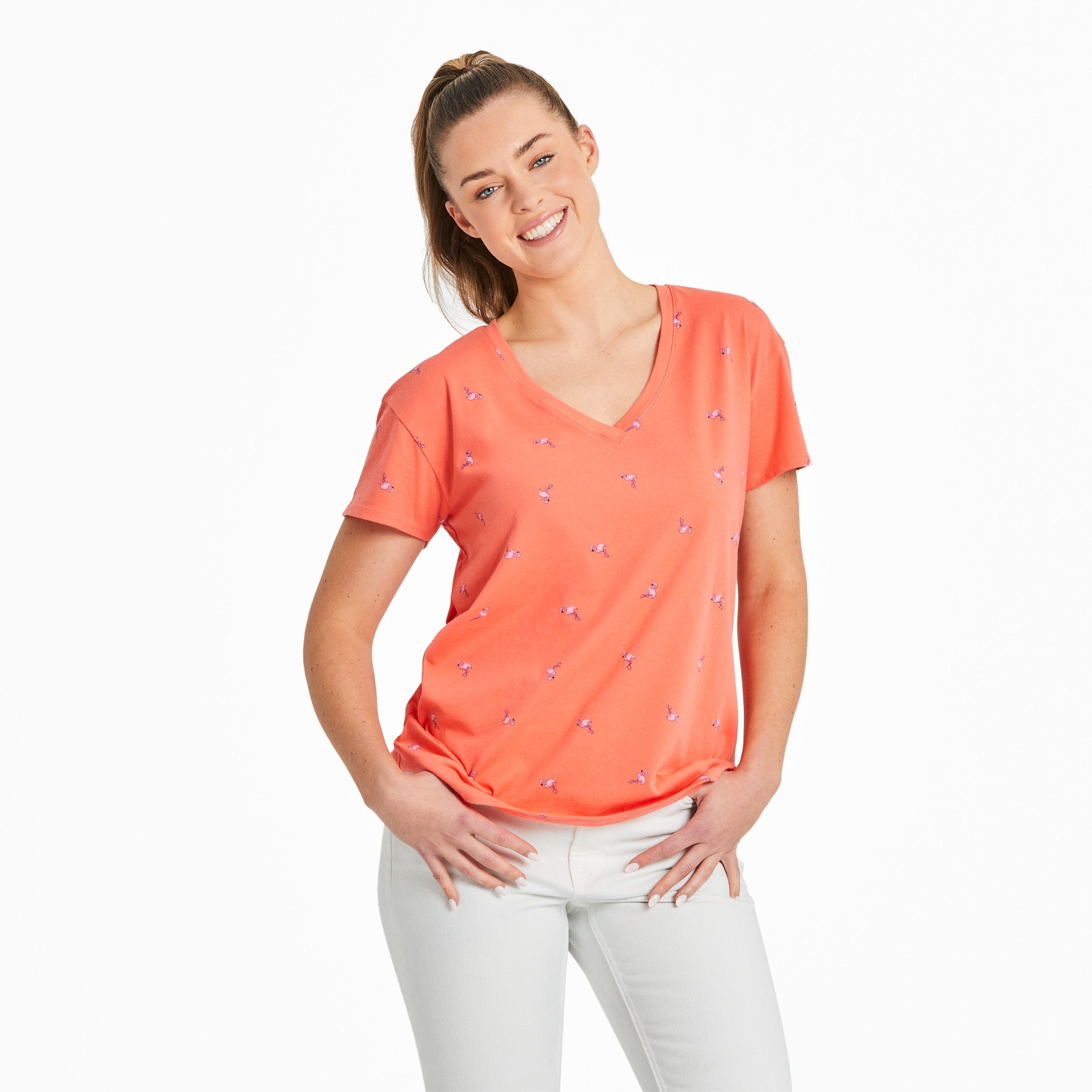 Women's Flamingo Pattern Crusher-LITE Easy Vee