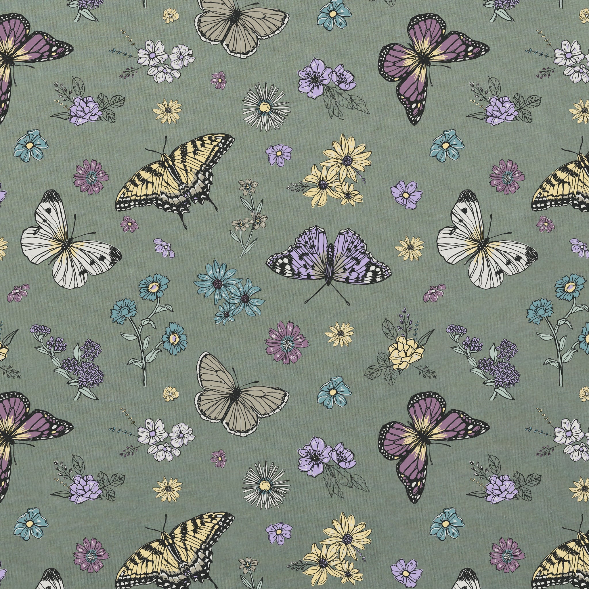 Women's Butterfly Garden Pattern Short Sleeve Crusher Boxy Tee