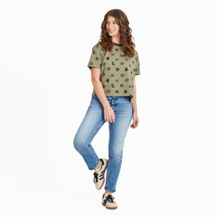 Women's Dog Portrait Pattern Short Sleeve Crusher Boxy Tee