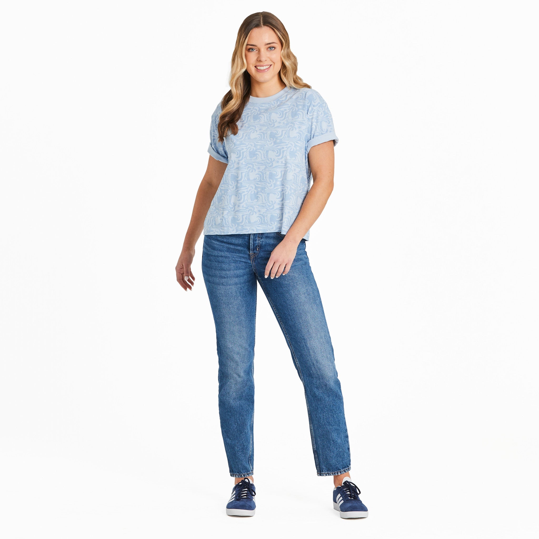 Women's Day In Paradise Pattern Short Sleeve Crusher Boxy Tee