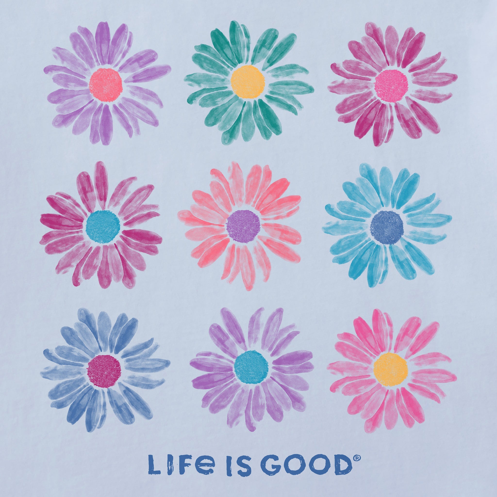 Women's Grid of Painted Daisies Short Sleeve Crusher Tee