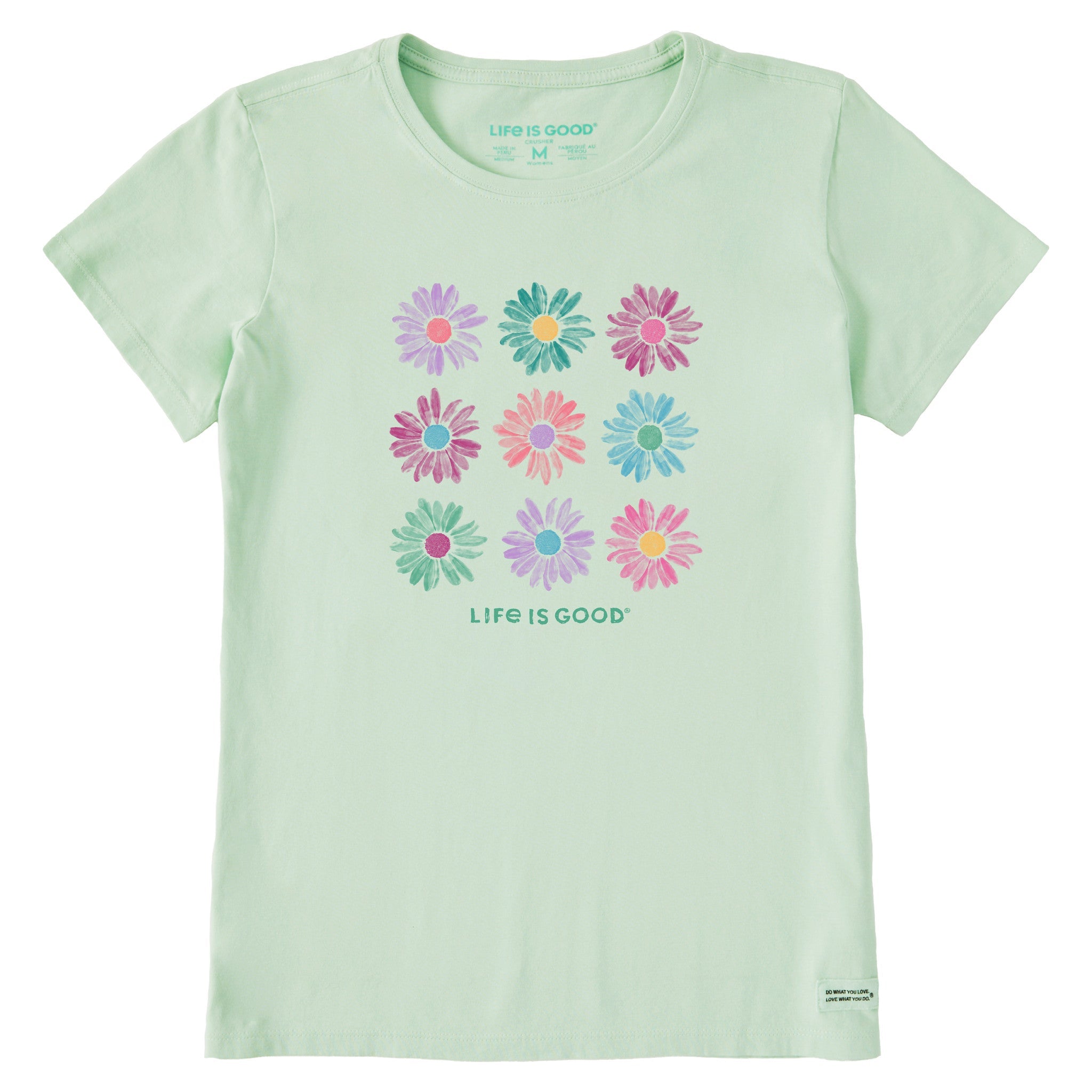 Women's Grid of Painted Daisies Short Sleeve Crusher Tee
