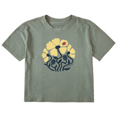 Women's Ladybug Flowers Short Sleeve Crusher Boxy Tee