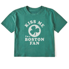 Women's Kiss Me I'm a Boston Fan Short Sleeve Crusher Boxy Tee