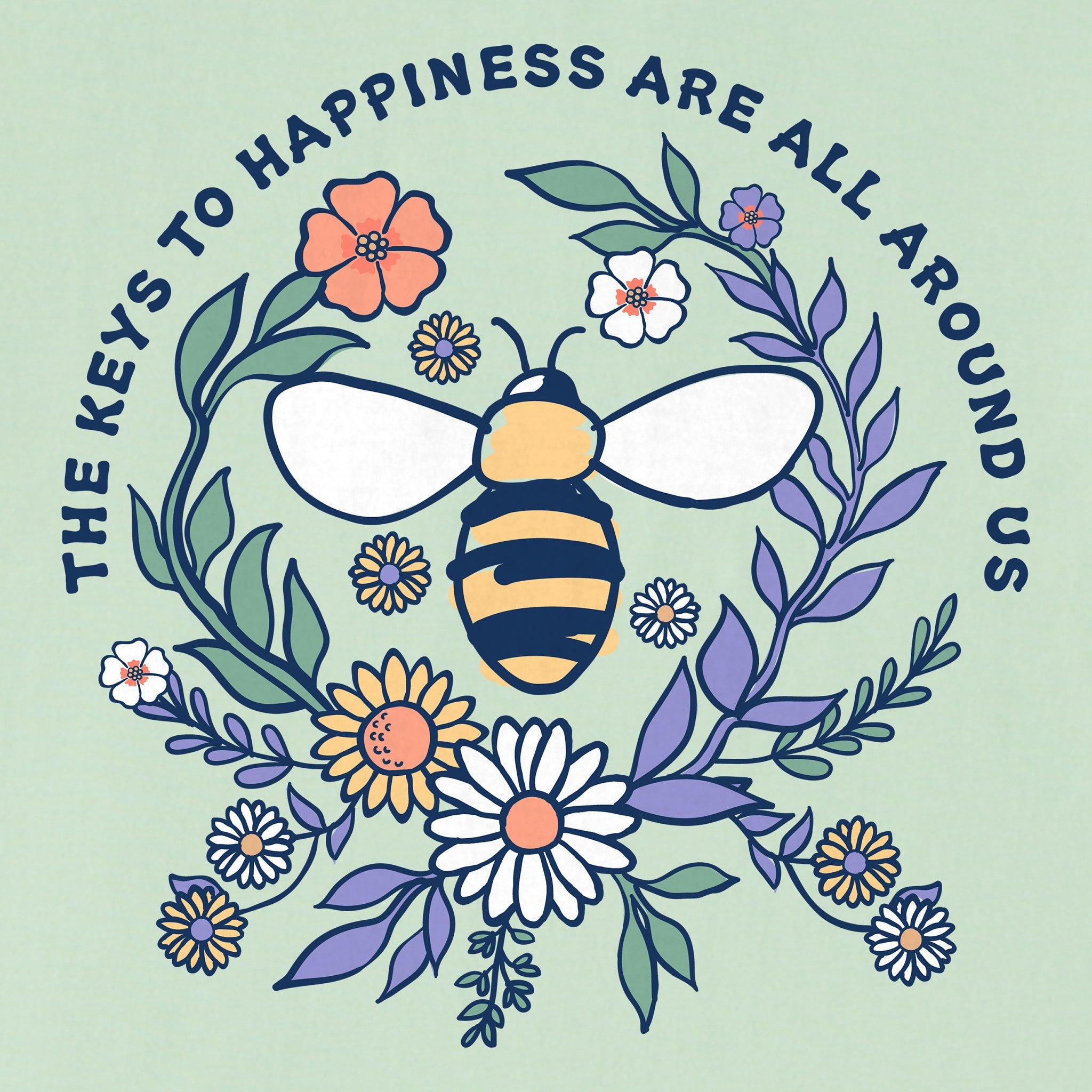 Women's Keys to Happiness Bee Short Sleeve Crusher Tee