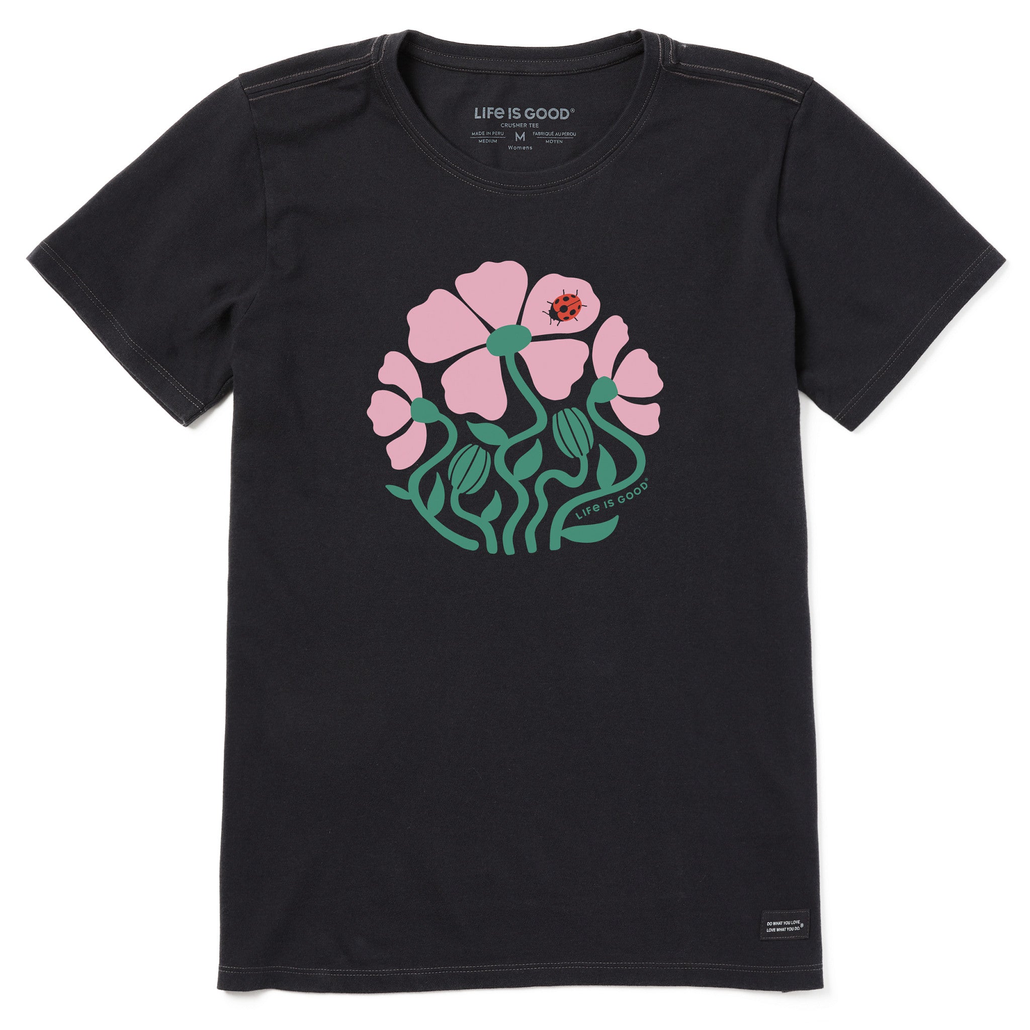 Women's Ladybug Flowers Short Sleeve Crusher Tee
