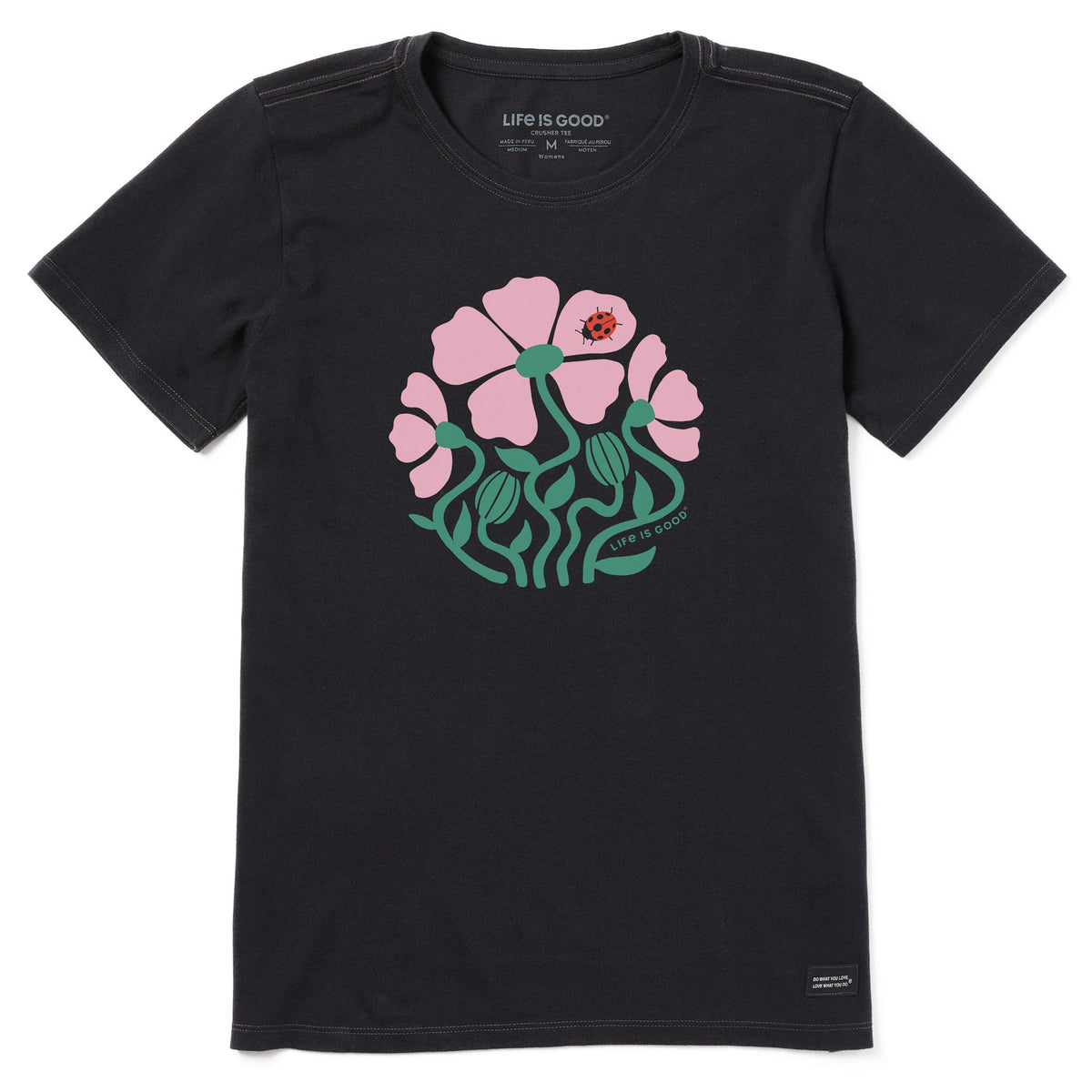 Women's Ladybug Flowers Short Sleeve Crusher Tee