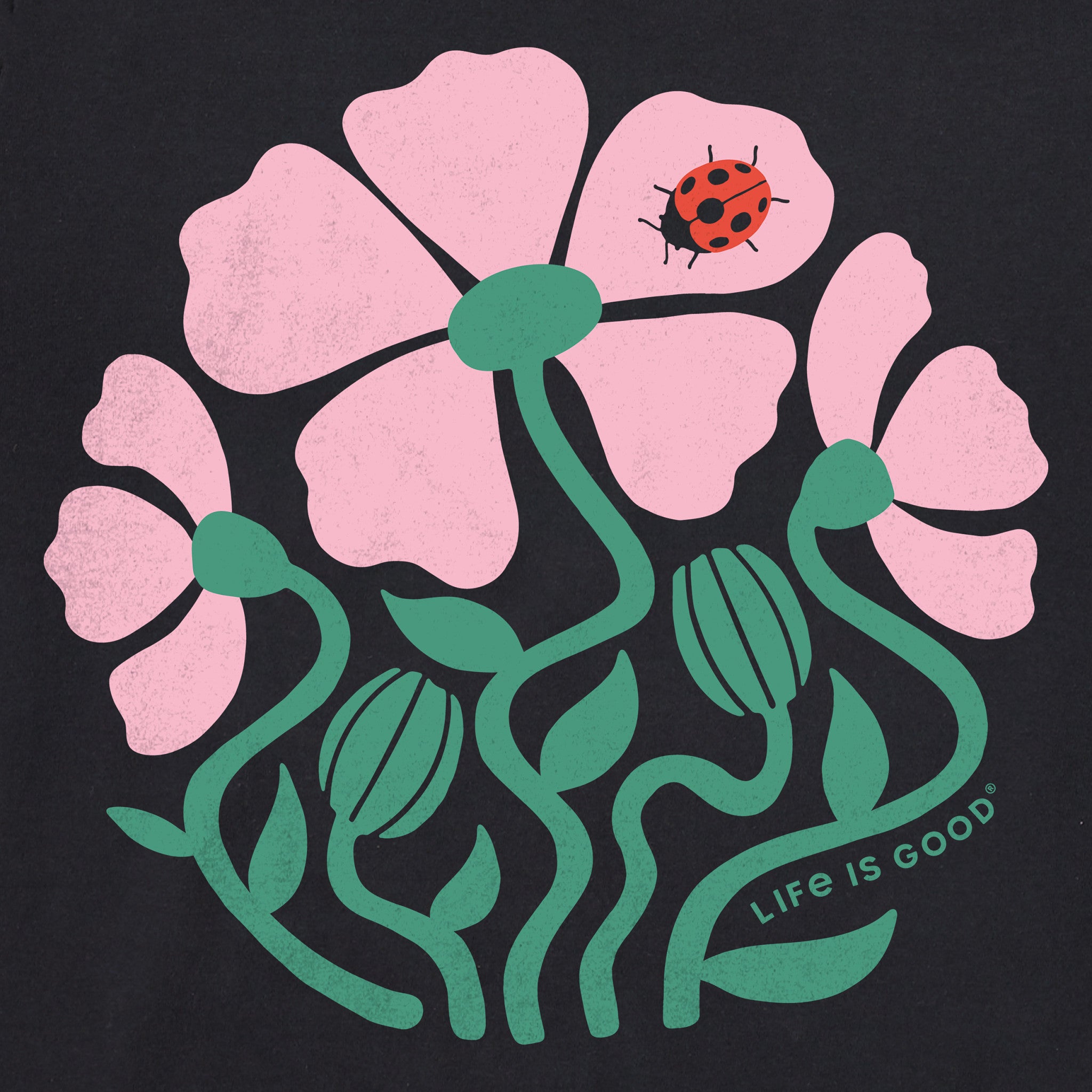 Women's Ladybug Flowers Short Sleeve Crusher Tee