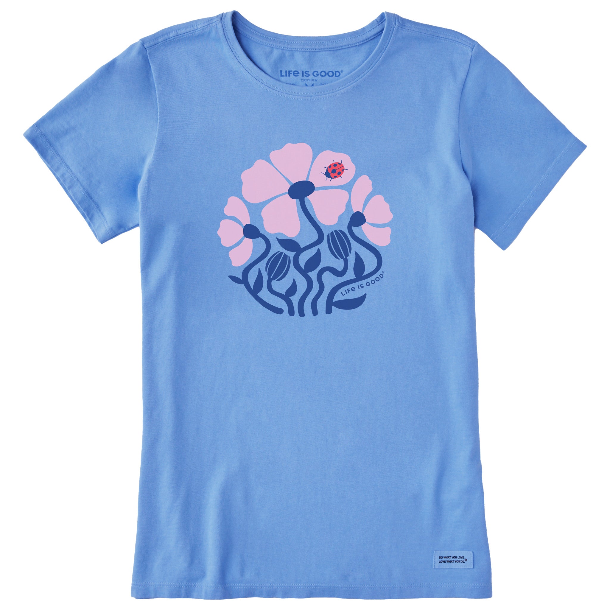Women's Ladybug Flowers Short Sleeve Crusher Tee
