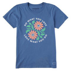 Women's Do What You Love Yin Yang Flowers Short Sleeve Crusher Tee
