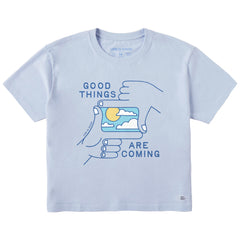Women's Good Things are Coming Hands Short Sleeve Crusher Boxy Tee