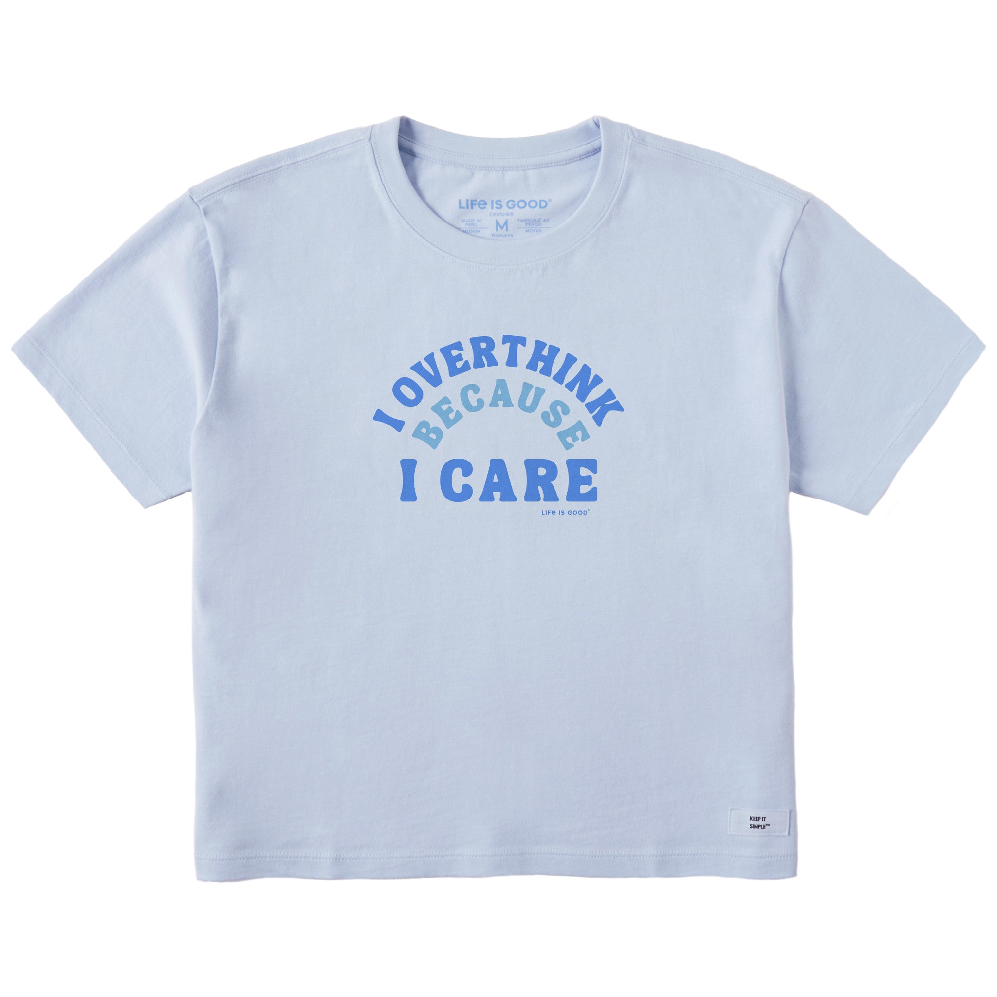Women's I Overthink Because I Care Short Sleeve Crusher Boxy Tee