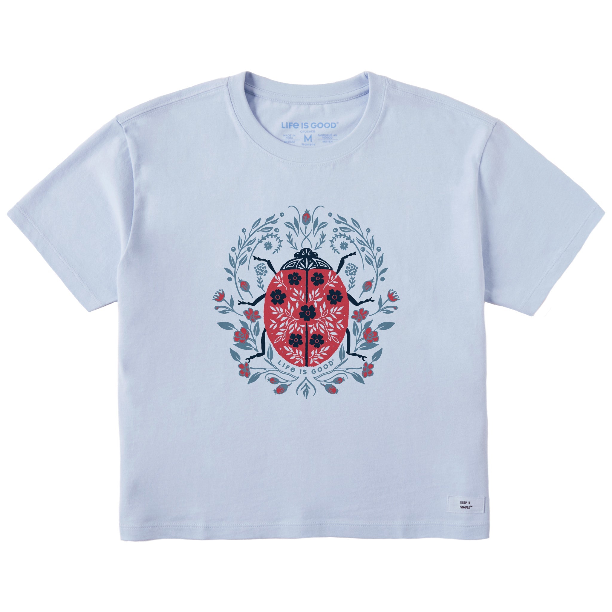 Women's Floral Ladybug Short Sleeve Crusher Boxy Tee