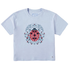 Women's Floral Ladybug Short Sleeve Crusher Boxy Tee