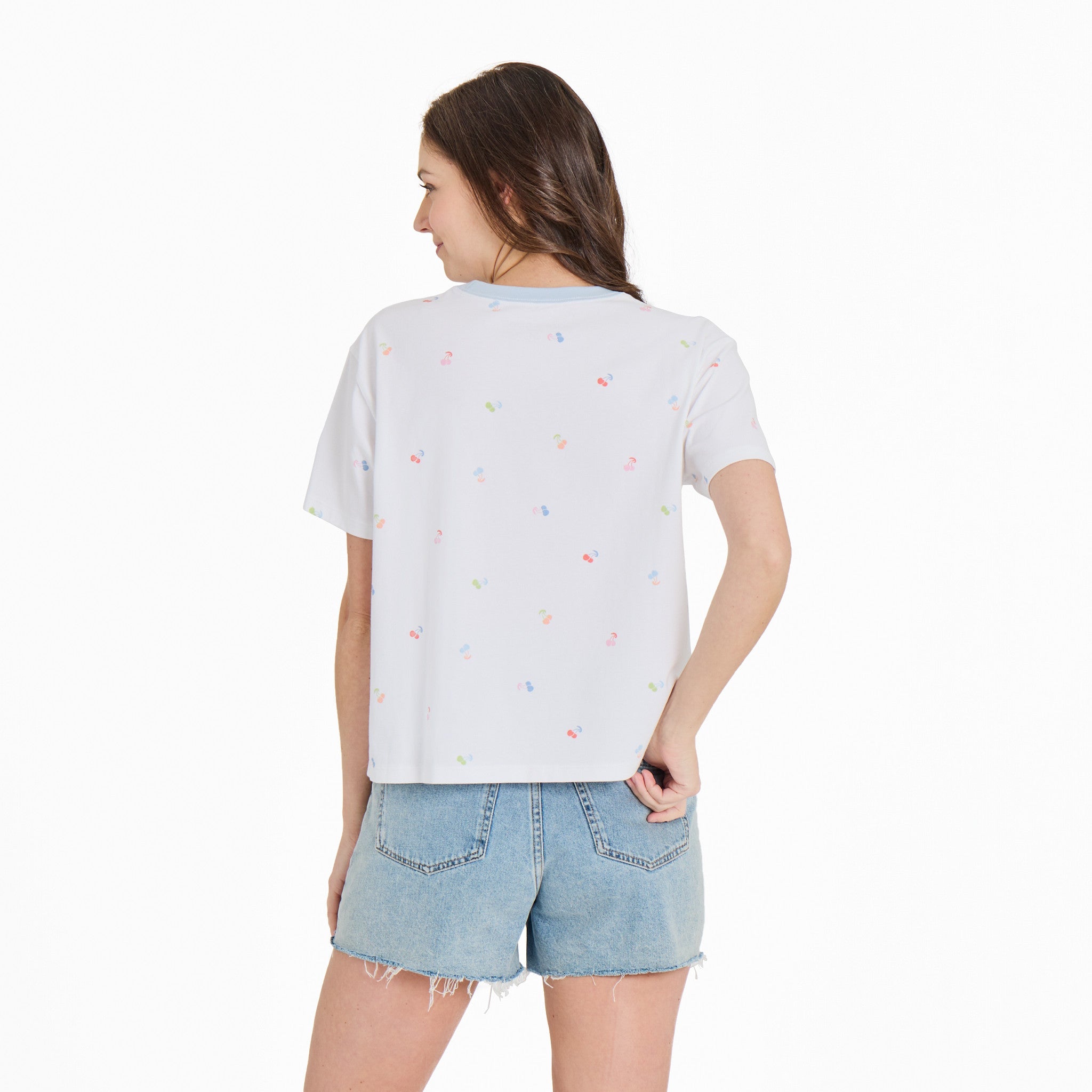 Women's Cherry Pattern Short Sleeve Crusher Boxy Tee