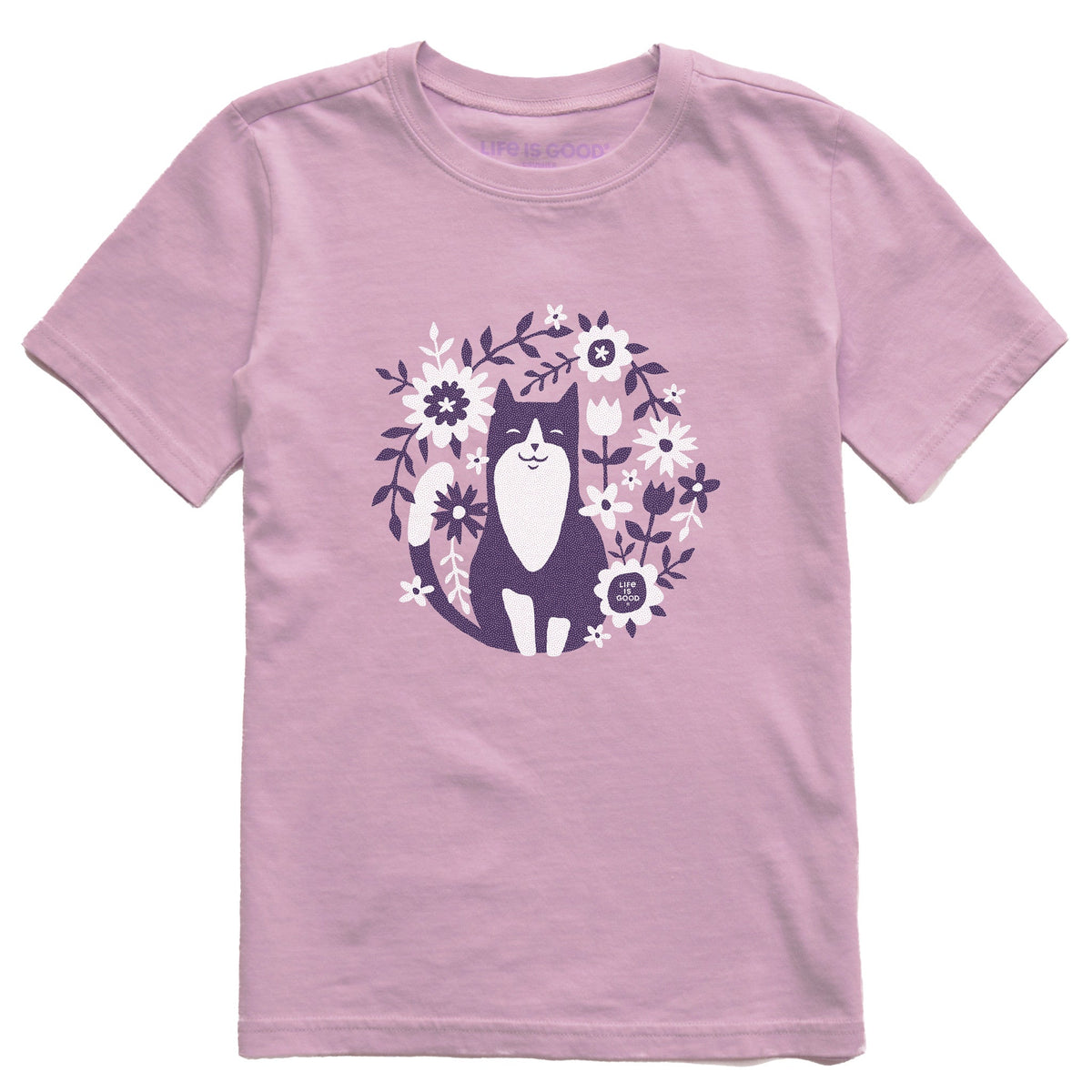 Kids Flower Circle Cat Short Sleeve Crusher Tee