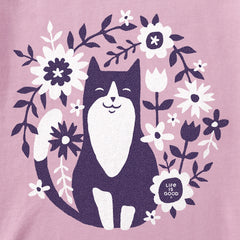 Kids Flower Circle Cat Short Sleeve Crusher Tee