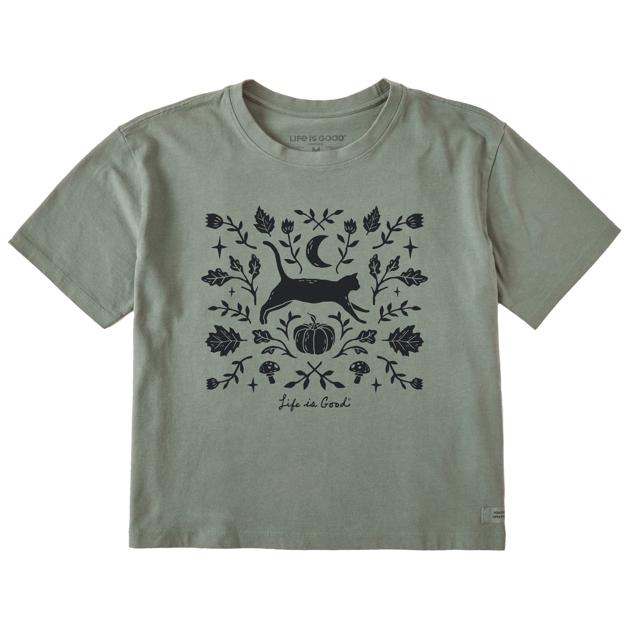 Women's Fall Foliage Cat Short Sleeve Crusher Boxy Tee