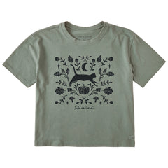 Women's Fall Foliage Cat Short Sleeve Crusher Boxy Tee