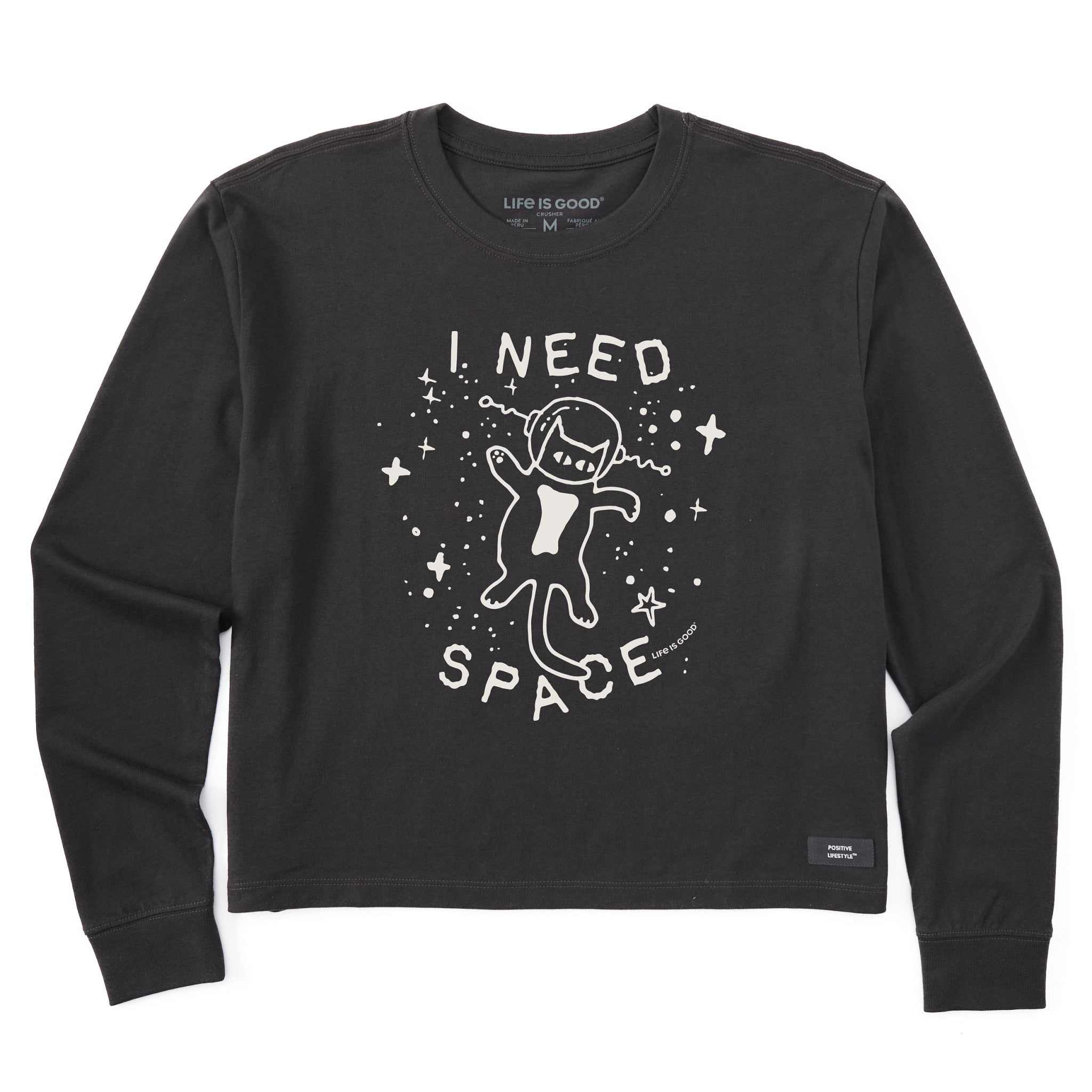 Women's I Need Space Cat Long Sleeve Crusher Boxy Tee
