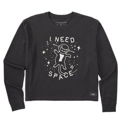 Women's I Need Space Cat Long Sleeve Crusher Boxy Tee