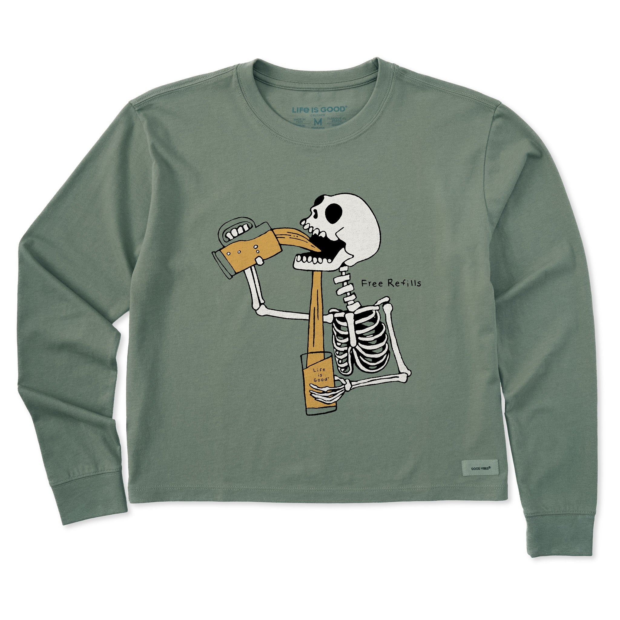 Women's Free Refills Skeleton Long Sleeve Crusher Boxy Tee