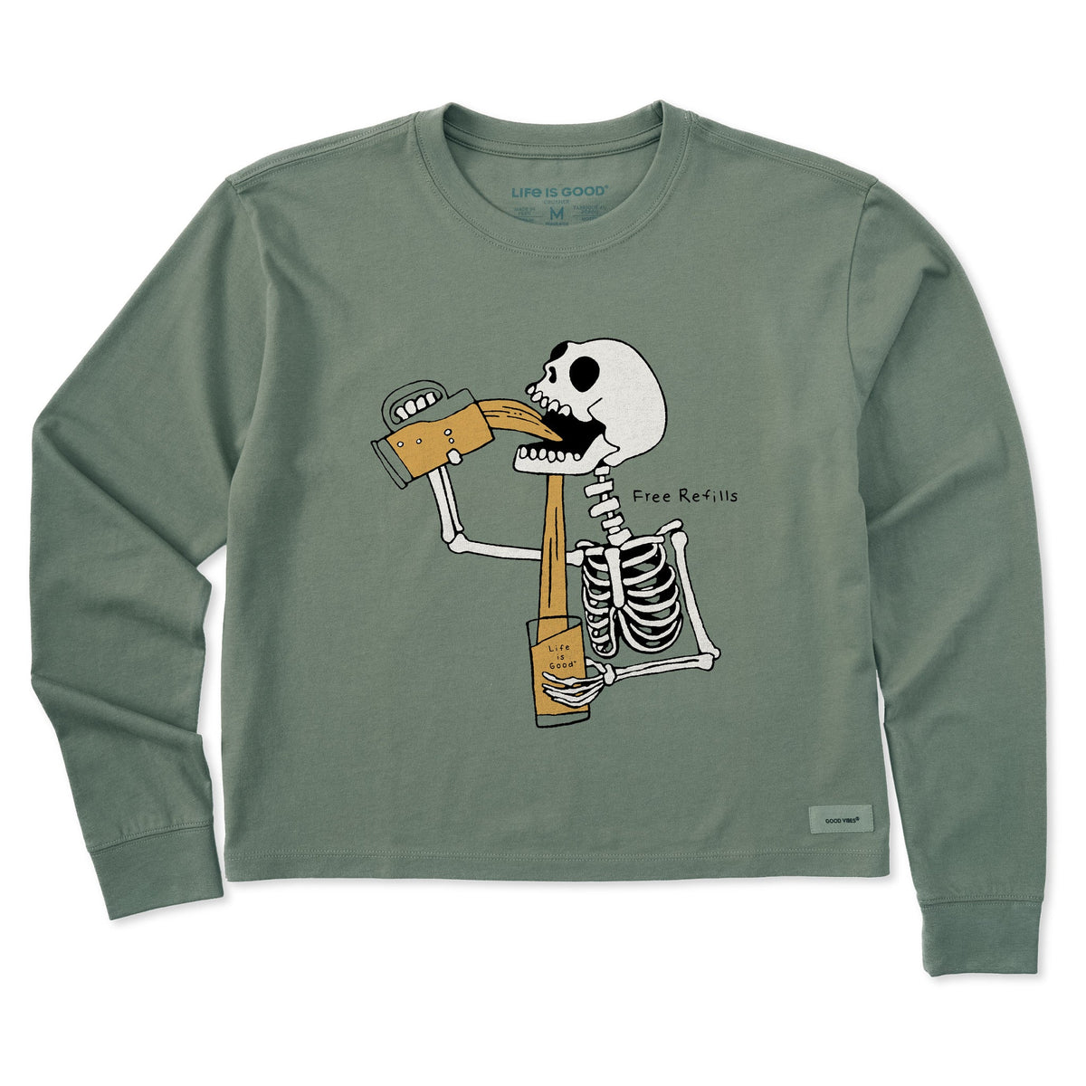 Women's Free Refills Skeleton Long Sleeve Crusher Boxy Tee