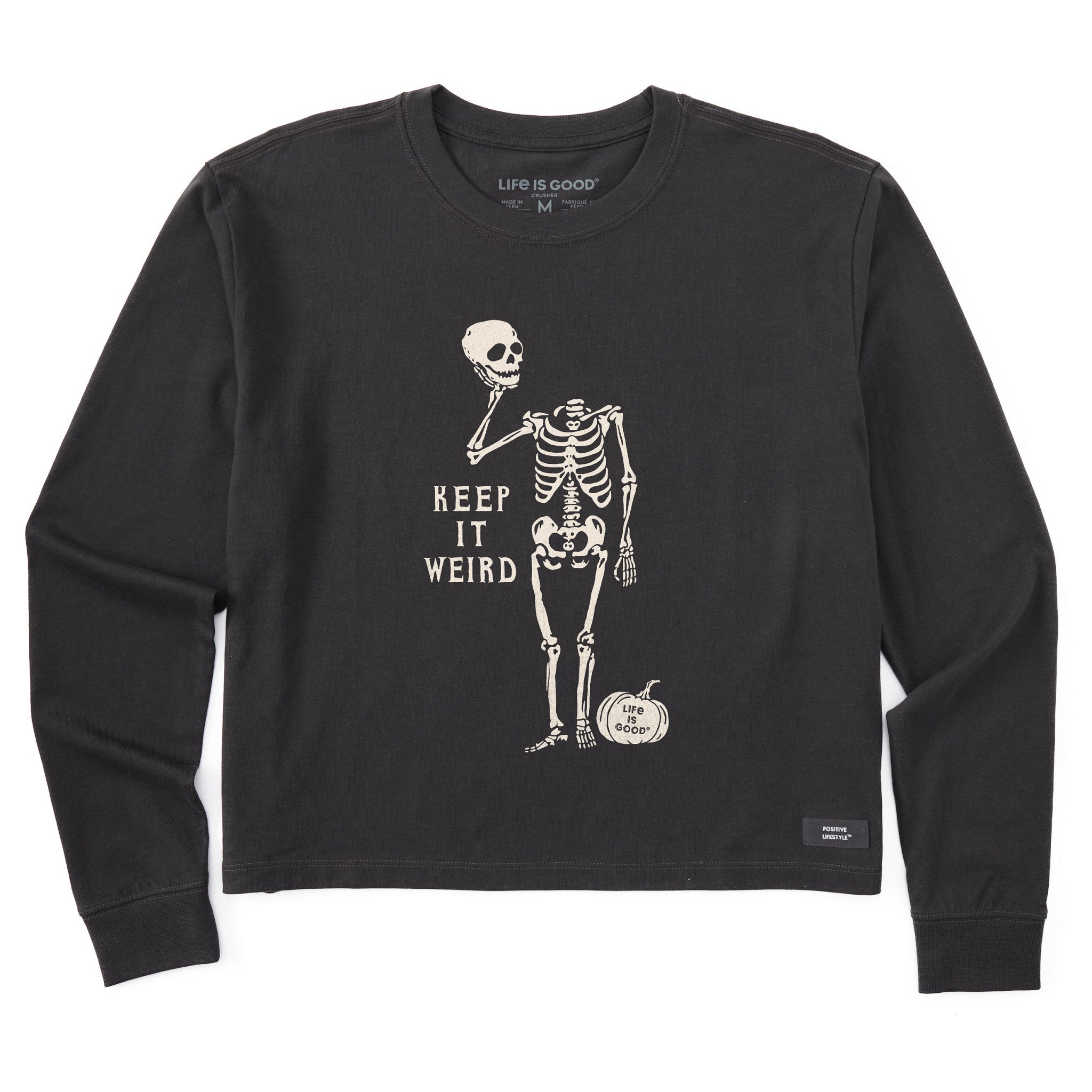 Women's Keep it Weird Skeleton Long Sleeve Crusher Boxy Tee