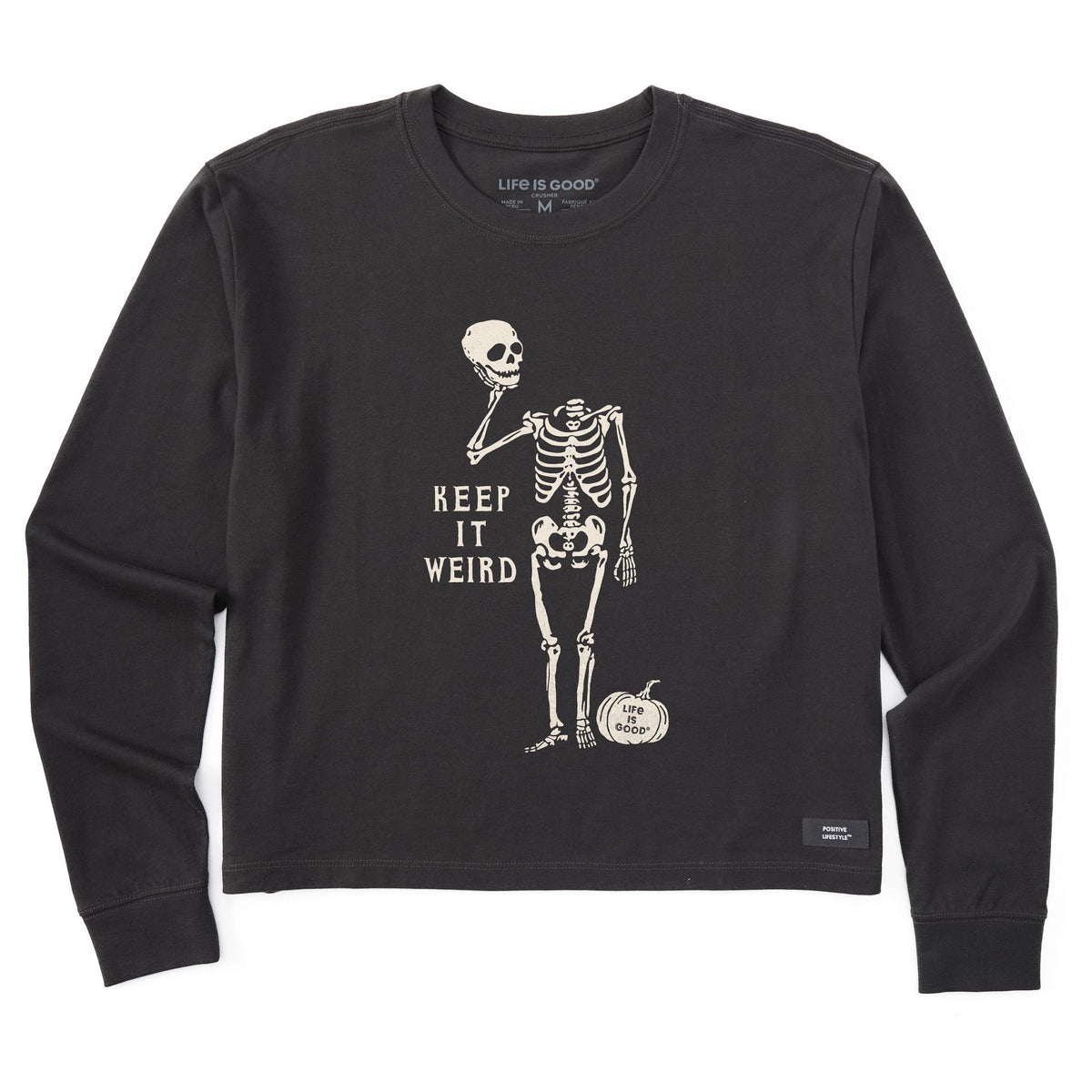 Women's Keep it Weird Skeleton Long Sleeve Crusher Boxy Tee