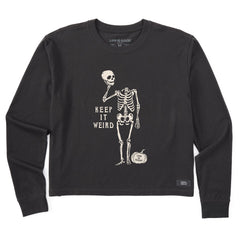 Women's Keep it Weird Skeleton Long Sleeve Crusher Boxy Tee