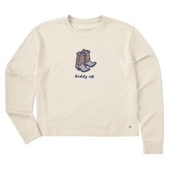 Women's Giddy Up Cowboy Boots Long Sleeve Crusher Boxy Tee