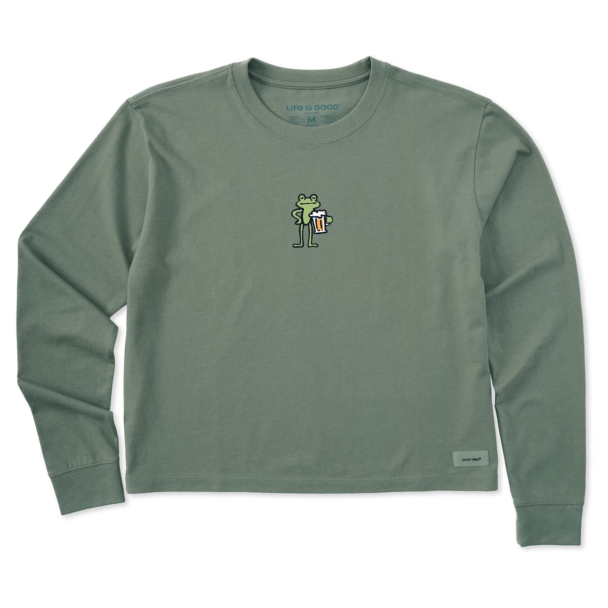 Women's Frog with Beer Long Sleeve Crusher Boxy Tee