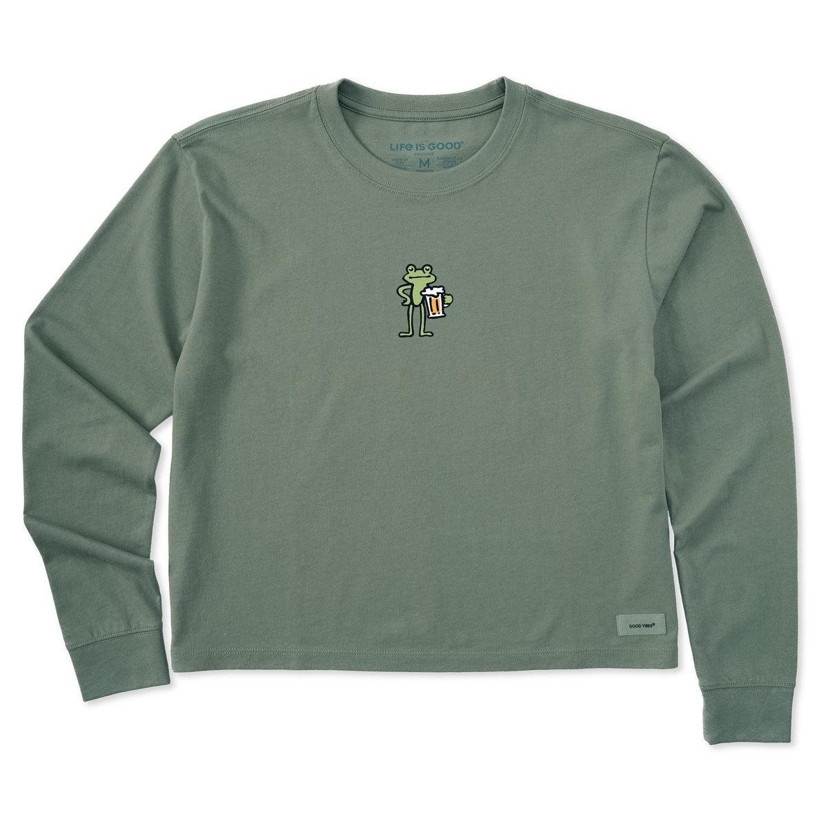 Women's Frog with Beer Long Sleeve Crusher Boxy Tee