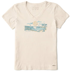 Women's Halftone Beach Vibes Short Sleeve Crusher Vee