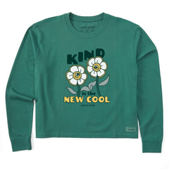 Women's Kind is the New Cool Flowers Long Sleeve Crusher Boxy Tee
