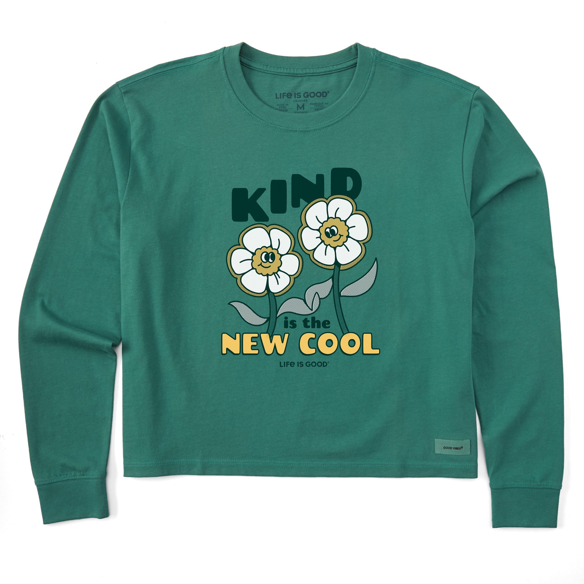 Women's Kind is the New Cool Flowers Long Sleeve Crusher Boxy Tee
