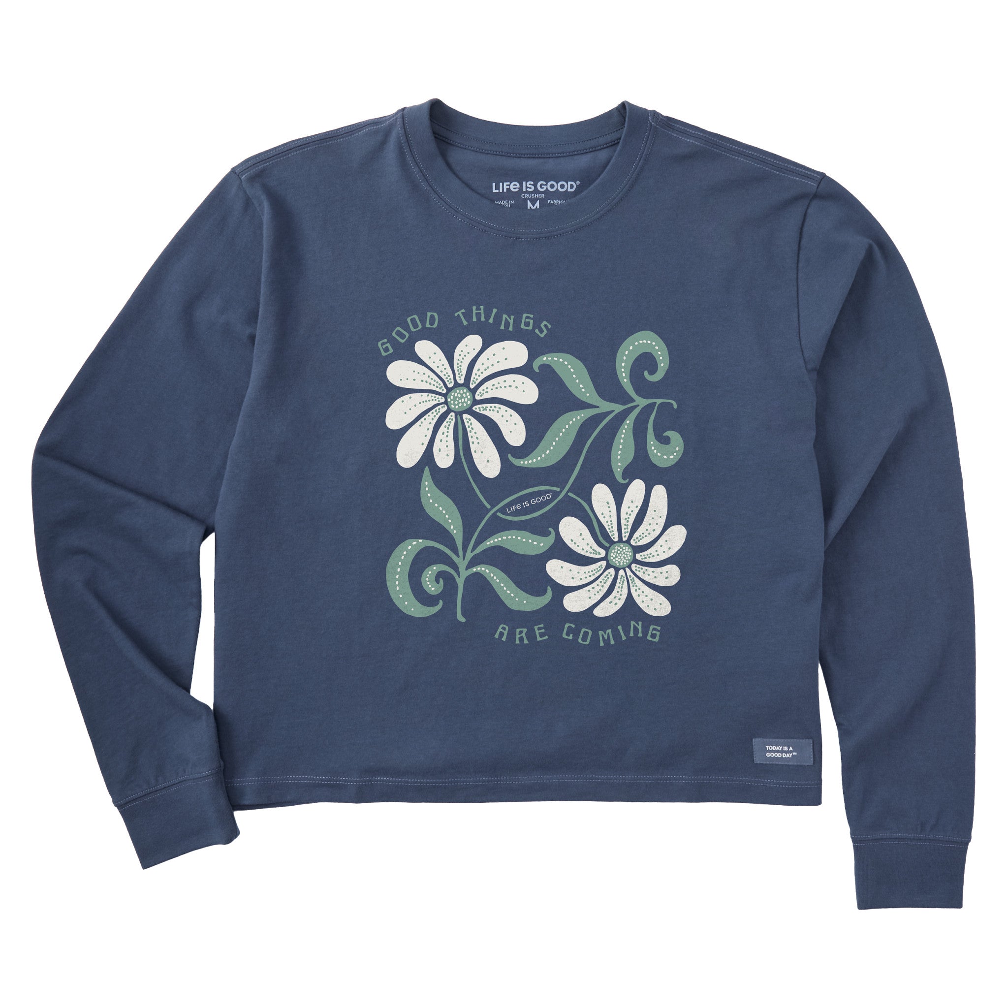 Women's Good Things are Coming Daisies Long Sleeve Crusher Boxy Tee